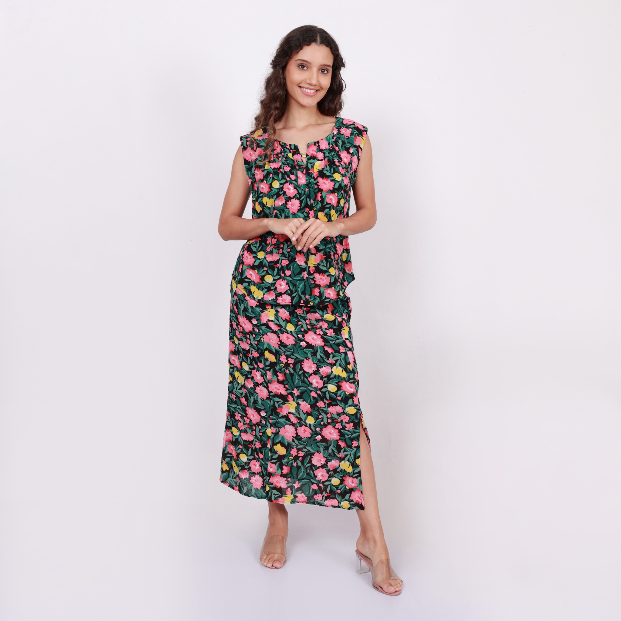Modyne Floral Tiered Midi Dress