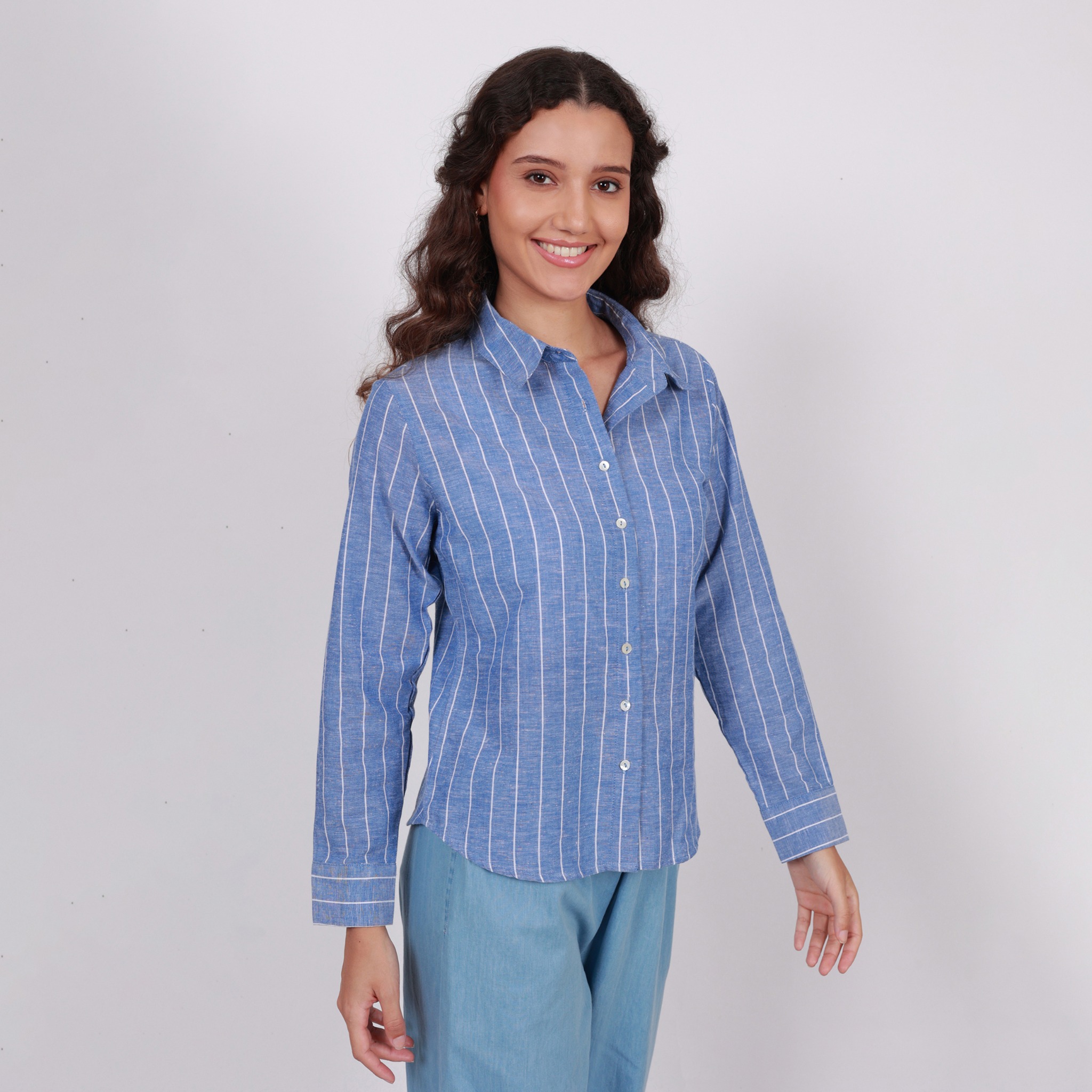 Modyne Blue Striped Cotton Shirt